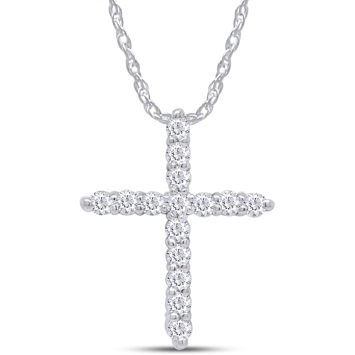 1/6-1/2Ct Cross Pendant 18" Necklace for Women Lab Grown Diamond 10K & 14K Gold