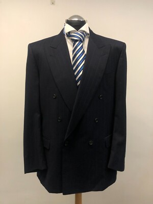 JAEGER ANZUG JACKE/BLAZER MARINE GESTREIFT REINE SCHURWOLLE 44R TOP ZUSTAND