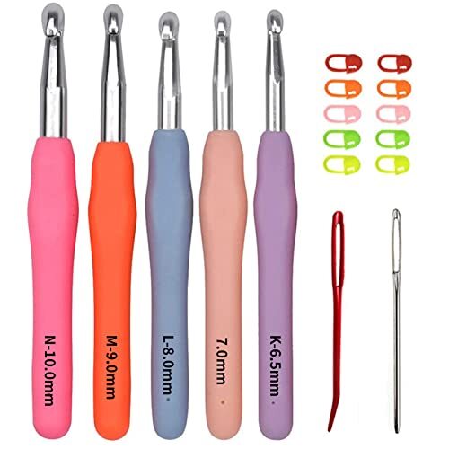 Crochet Hooks Set, Size 6.5mm 7.0mm 8.0mm 9.0mm 10.0mm Soft Handles Large