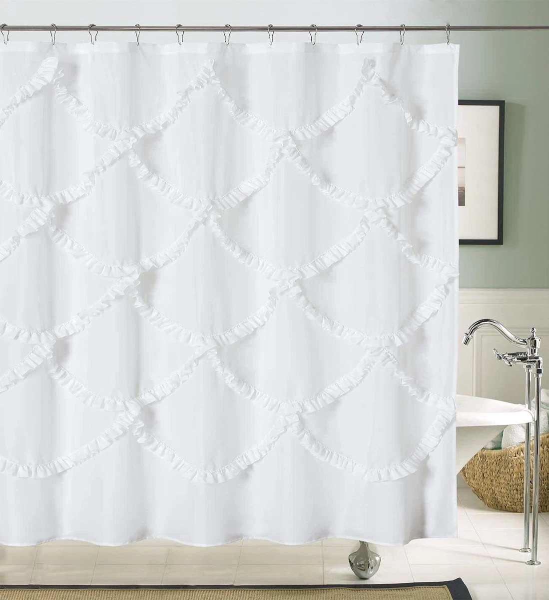 Fabric white sale shower curtain