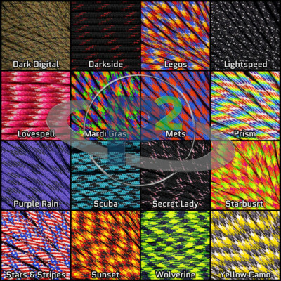550 Paracord 7 Strand Outdoors Survival 10 25 50 100 Ft Bright New Colors!