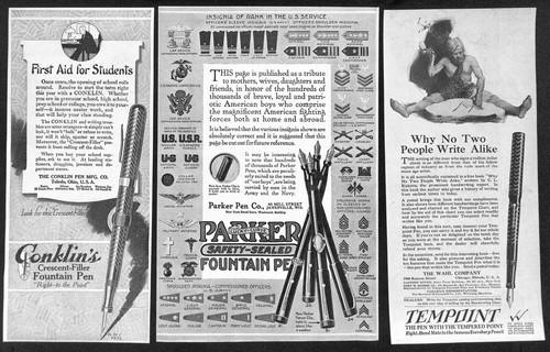 Pubblicità rivista Parker Wahl Tempoint Conklin's Waterman's Group of 22 epoca prima guerra mondiale - Foto 2 di 7