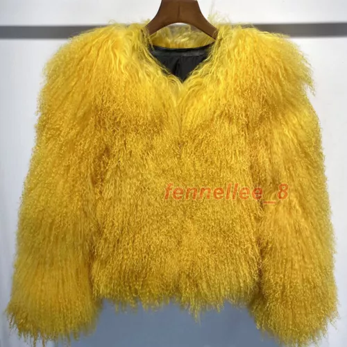 Damen-Kurzmantel echtes mongolisches Lamm Schaf lockiges Fell Jacke Winter warm Oberbekleidung - Bild 15 von 38