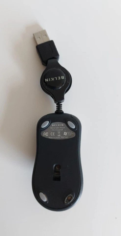 Belkin Retractable Travel Mouse USB Optical 3 Button PC Laptop Black Silver - Image 2 of 2