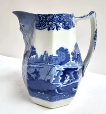 Rare Spode Blue Italian Porcelain Face Mask Jug 6.25" Octagonal Pitcher 1.5 Pt.