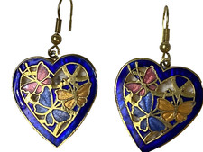 Beautiful Heart Shape With Blue Pink And Yellow Butterflies Earrings