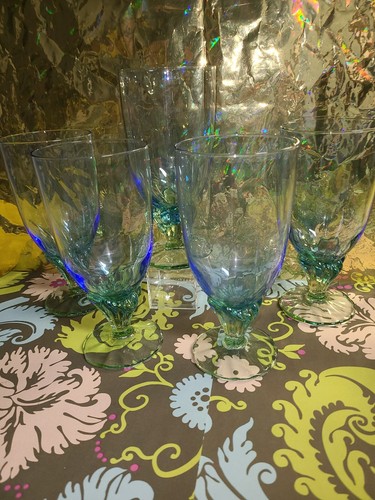 Vintage Bormioli Rocco Bahia Blue Green Iced Tea Glasses - Italy - Set Of 5 - Picture 6 of 6