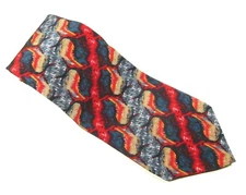 J. GARCIA Red 100% SILK NECK TIE Vintage Blue Orange Gray Necktie Made USA