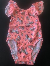 Flutter Sleeve Girls Coral Unicorn Rainbow Stretch Handmade Size L 5/6 New
