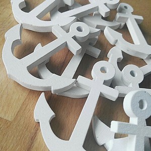 10 x Anker Anchor 6.7 x 6cm Holz Holzanker Tischdekoration Deko Maritim weiß