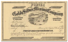 Porter Gold & Silver Mining Company Stock Certificate - California, Circa 1860's