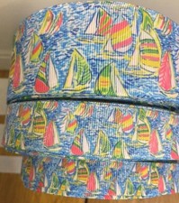 Grosgrain ribbon BTY Blue Sailboat Regatta 5/8" 7/8" 1.5" palm beach style