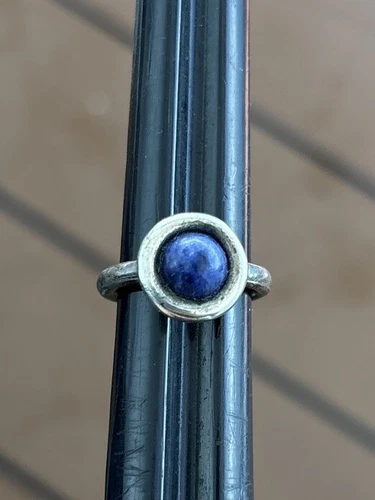 Vintage Modernist Sterling Silver Circle Lapis Ring Size 5.5
