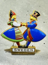 Vintage Authentic Sweden Nordic Dancers Aina Stenberg Masolle Pin Enamel Gold