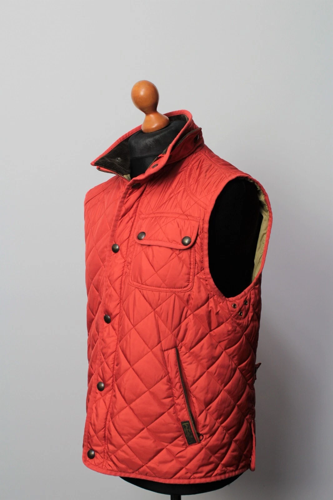 Polo by Ralph Lauren men's quilted orange polyes corduroy vest waistcoat size M
