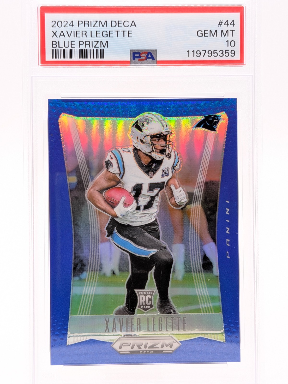 2024 Panini Prizm Deca Xavier Legette Blue Prizm Rookie Card /149 #44 PSA 10