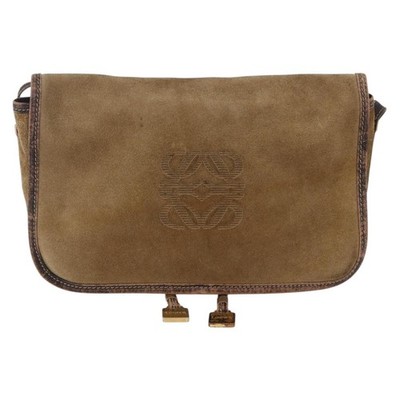 LOEWE anagram Shoulder Bag Suede Brown Gold Auth 173473 | eBay