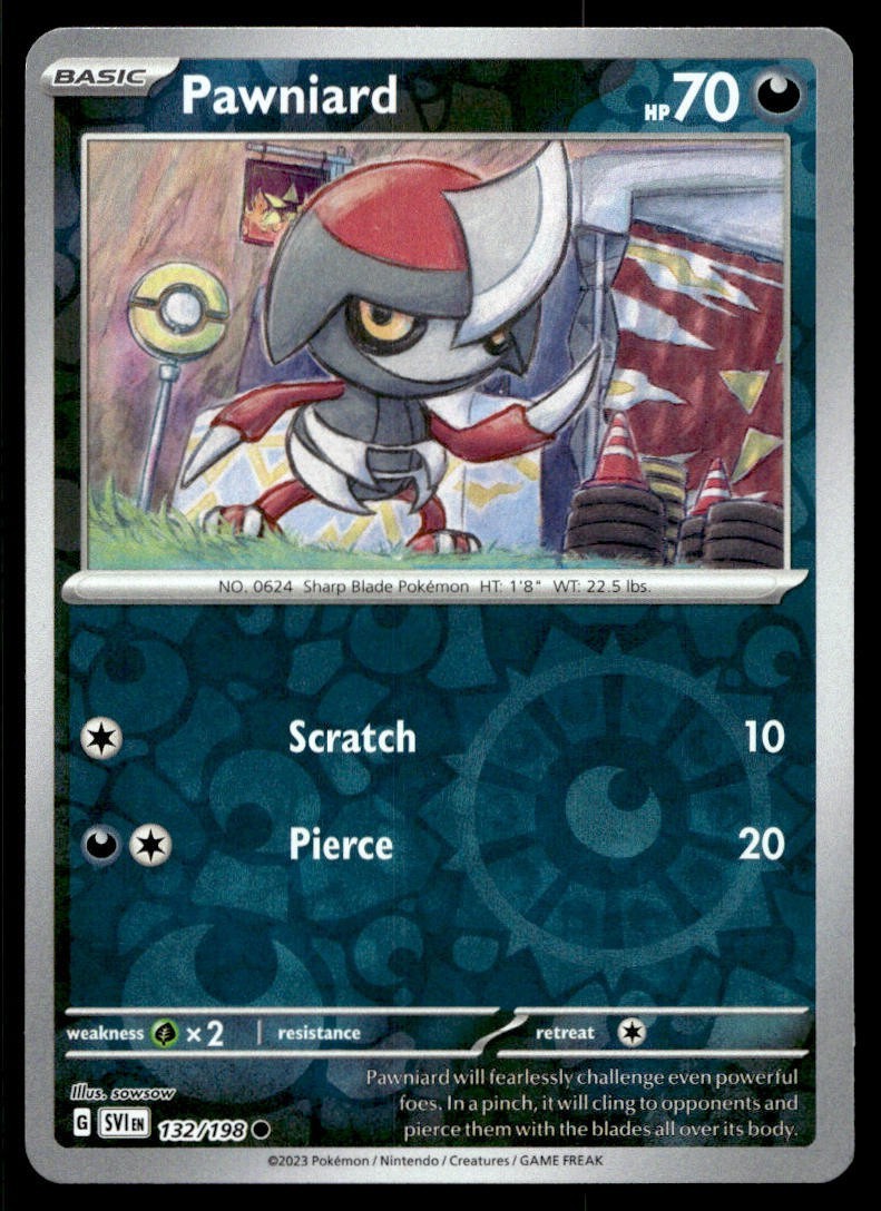 Pawniard 132/198 Pokemon Card Scarlet & Violet Common 70 HP Rev Holo LP IG