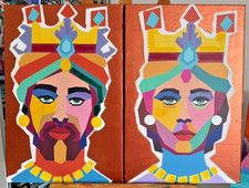 Quadro stampa dettagli dipinti a mano Teste di Moro siciliane idea regalo arredo