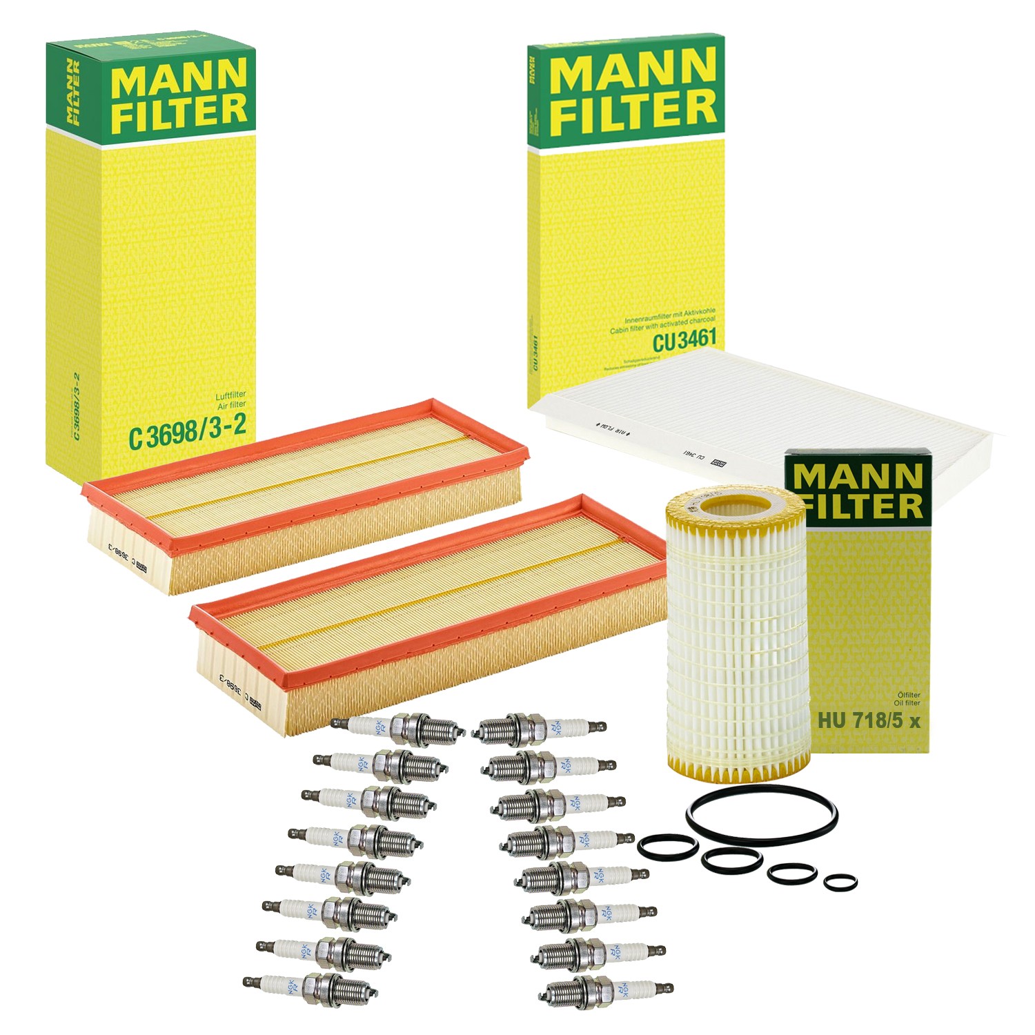 Mann Engine Oil Cabin Air Filter  NGK 16 Spark Plugs Kit For C209 CLK500 V8 RWD