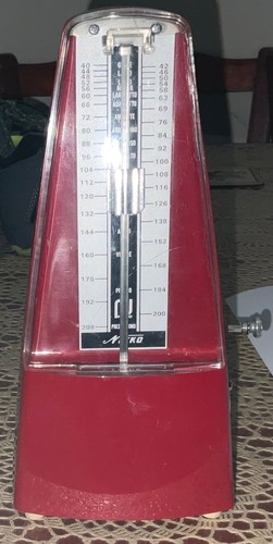 Red Wind Up Mechanical Metronome Manufactured in Japan by Nikko Seiki