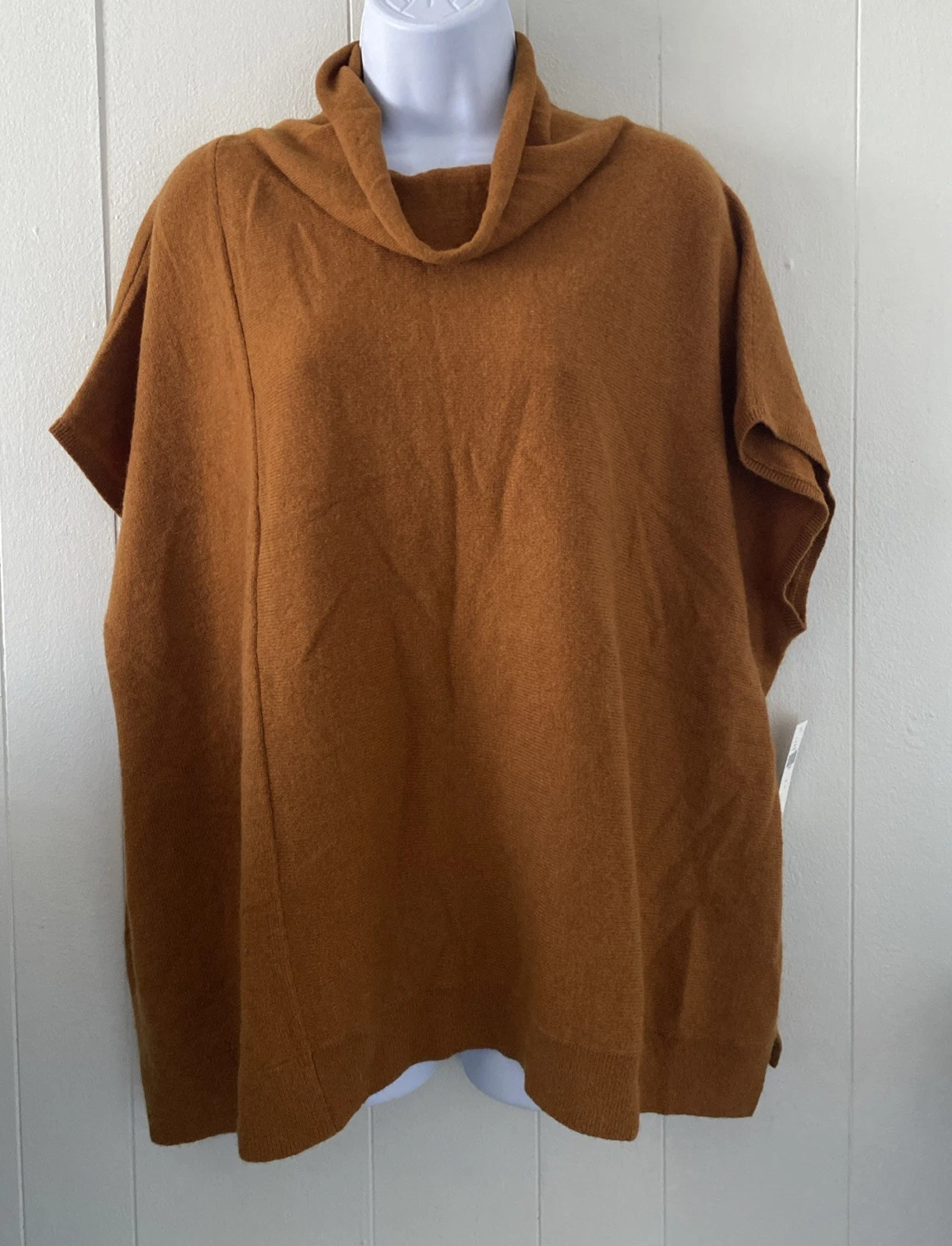 NWT Anthropologie Patty Cowl Neck 100% Cashmere Poncho Pullover Caramel Sz L
