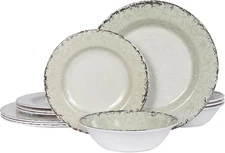 12-Piece Premium Melamine Dinnerware Set (Serves 4) - Melamine Dishes for Indoor