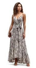 ASTR The Label Python Print Tie-Waist Asymmetrical Maxi Dress, Womens Size XS