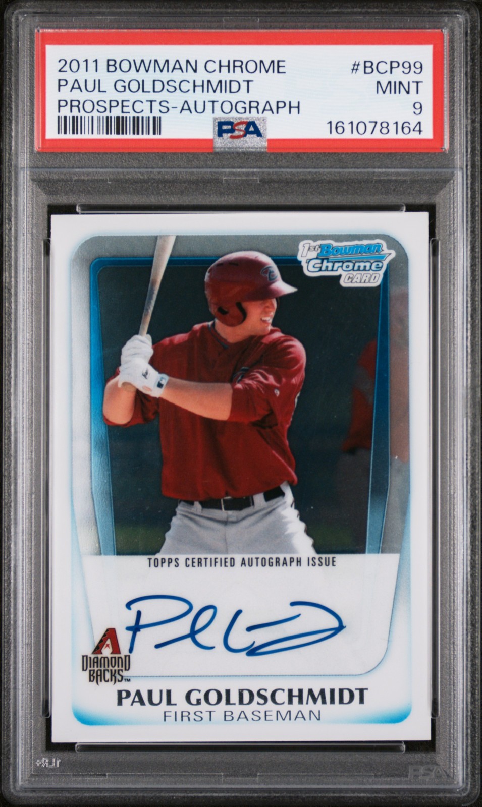 2011 BOWMAN CHROME PROSPECTS AUTO #BCP99 PAUL GOLDSCHMIDT PSA 9