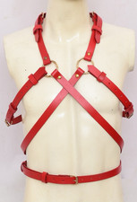 Genuine Leather Red Body Harness Multi Style BDSM Bondage Waist Belt Strap