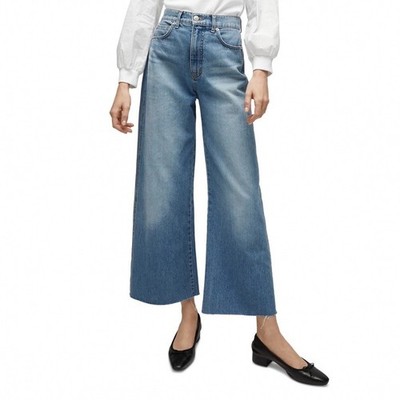 Veronica Beard Taylor Cropped High Rise Wide Leg Jeans Enough Said Blue Size 31