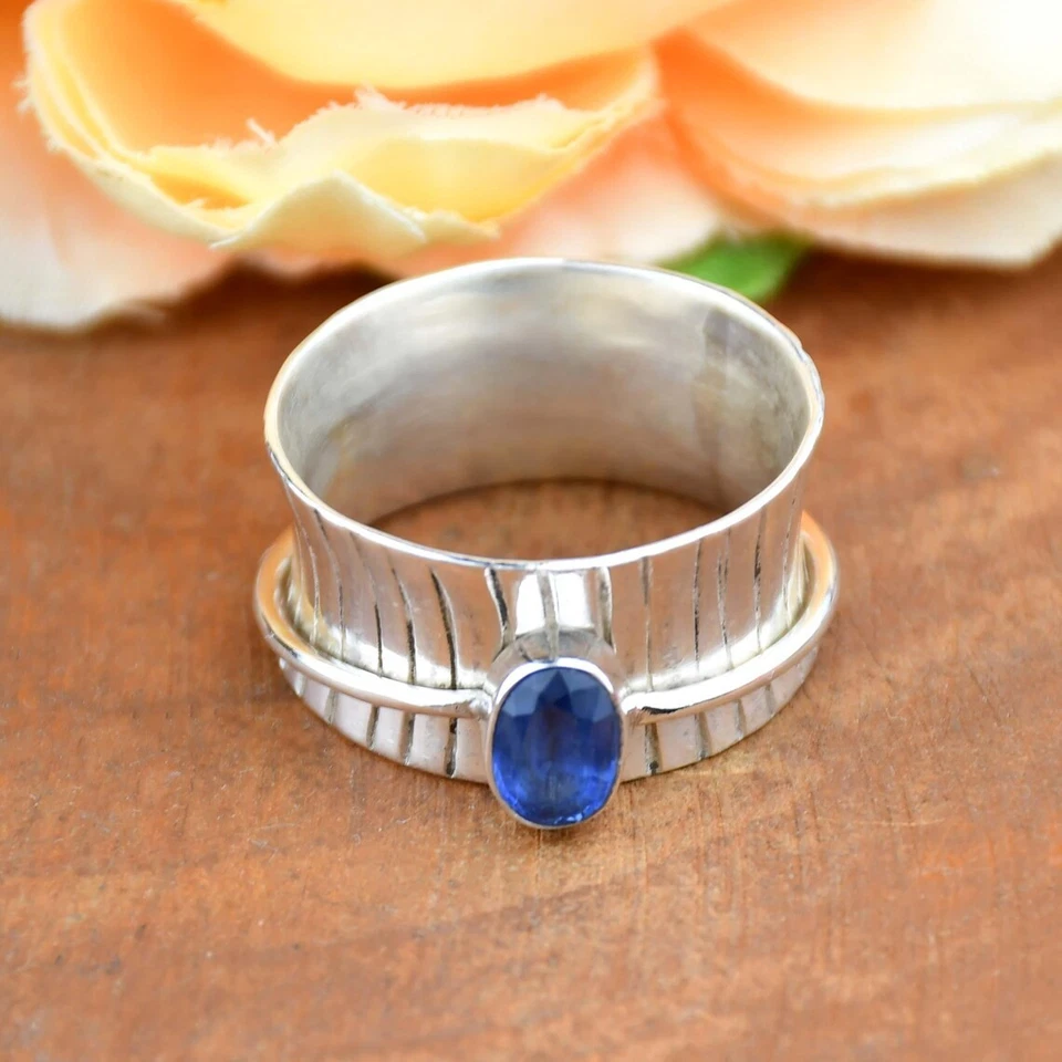 Cianite Spinello Anello a Mano 925 Argento Sterling Anniversario Regalo Gioielli - Immagine 4 di 4