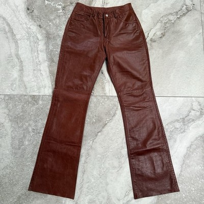 Vintage Express World Brand 100% Genuine Brown Leather Pants Lined Size 1/2