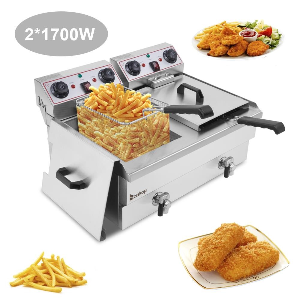 ZOKOP 3400W 24.9QT Electric Countertop Deep Fryer Commercial Basket Fry Home New
