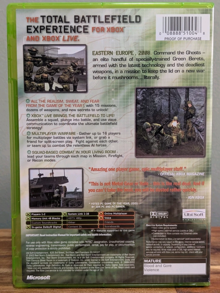 Tom Clancy's Ghost Recon (Microsoft Xbox, 2002) CIB - Tested - Near Mint Disc! - Image 3 of 4