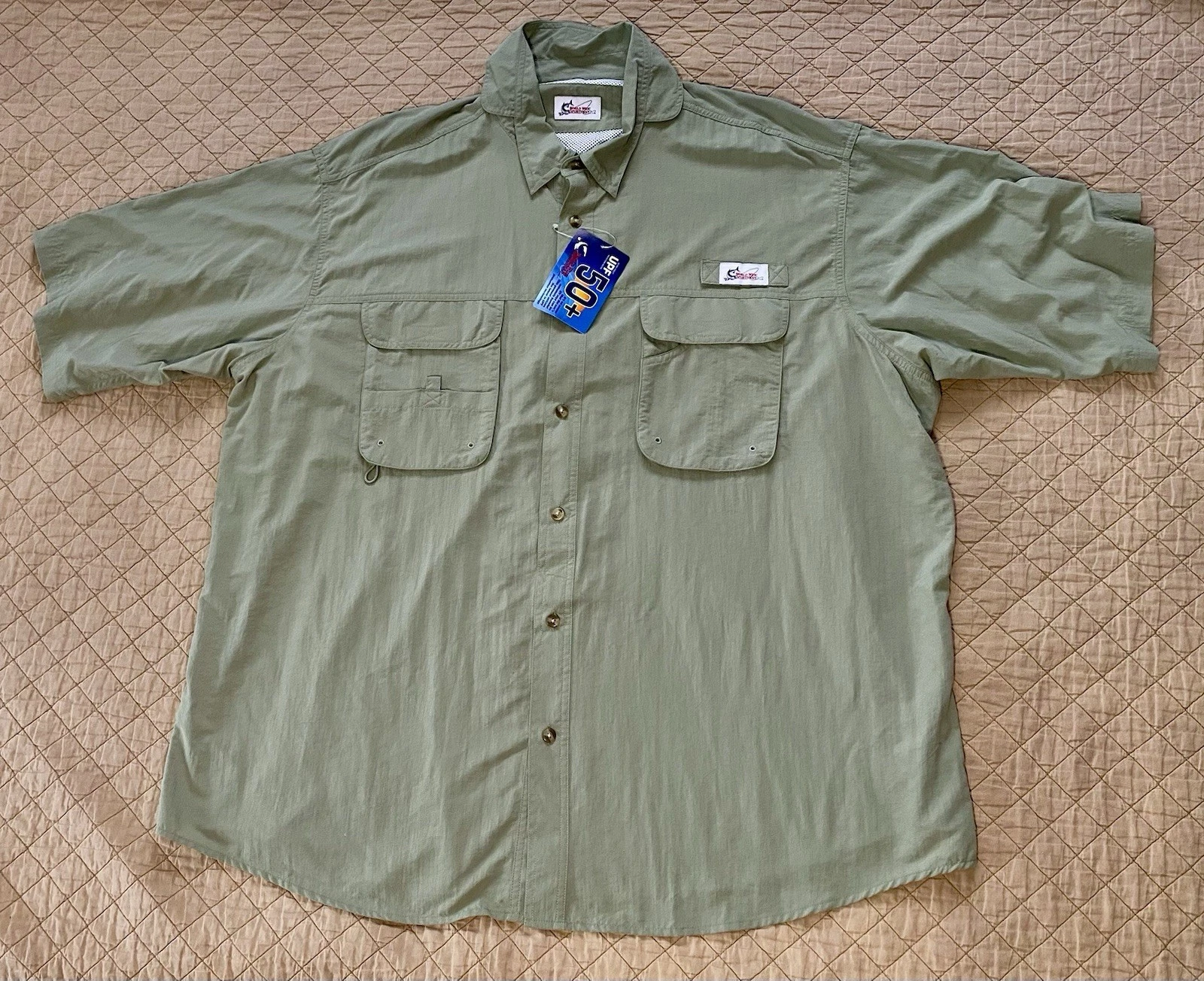 World Wide Sportsman Fishing Shirt 3XL Short Sleeve Vented Utility Pockets Green