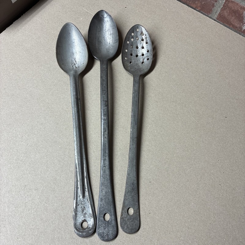 Vintage USN & Other Food Service Serving Spoons 16” Galvanized Steel Lot
