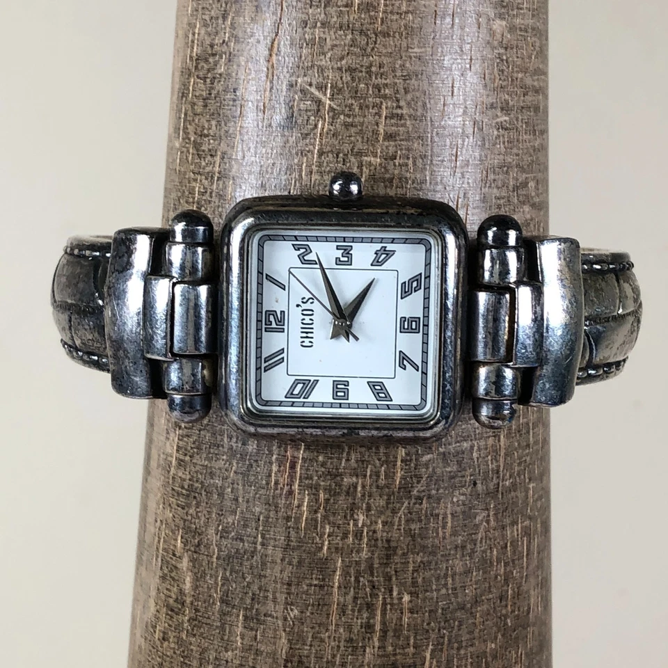 Chico's Women CH-208 Dress Silver Tone Bangle Square Quartz 24mm Watch 6 1/4" - Image 2 of 4