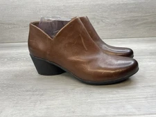 Dansko Raina Brown Leather Ankle Booties Women’s 9.5 Block Heel Slip-On Boots