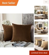 Velvet Throw Pillow Covers 18x18 Inch, Pack of 2 - Chocolate, Super Soft Deco...