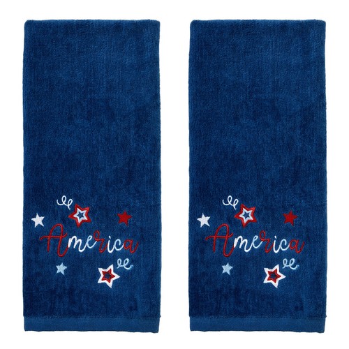 Patriotic 4th of July America Script Hand Towel Set, Navy