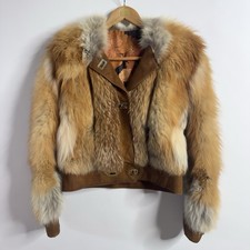 Vintage Red Fox Fur Cropped Bomber Jacket Size Medium Designer 60s 70s