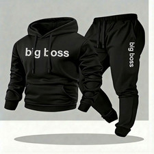 BIG BOSS Embroidered Hoodie & Joggers Set Black – Handmade Tracksuit Men