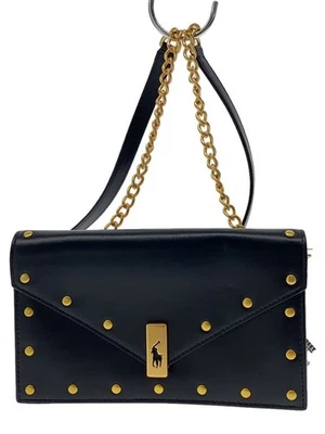 POLO RALPH LAUREN Sac à Bandoulière Chaîne Cuir Noir Femme Pochette Pochette ... - Photo 1/4