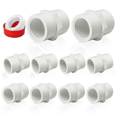 10Pcs White PVC Pipe Fittings, 1/2 NPT Female Thread PVC Pipe Fitting Adapter Co