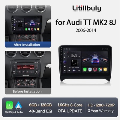 6+128G DAB+ Net Android 14 Autoradio  Carplay Für Audi TT 8J 2006-2014 GPS NAVI