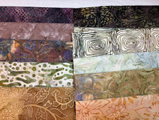 Batik cotton fabric Lot of 10 fat eighths scraps 9" x 21" brown earthtones