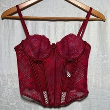 Adore Me Corset 32B Red Lace Mesh Floral