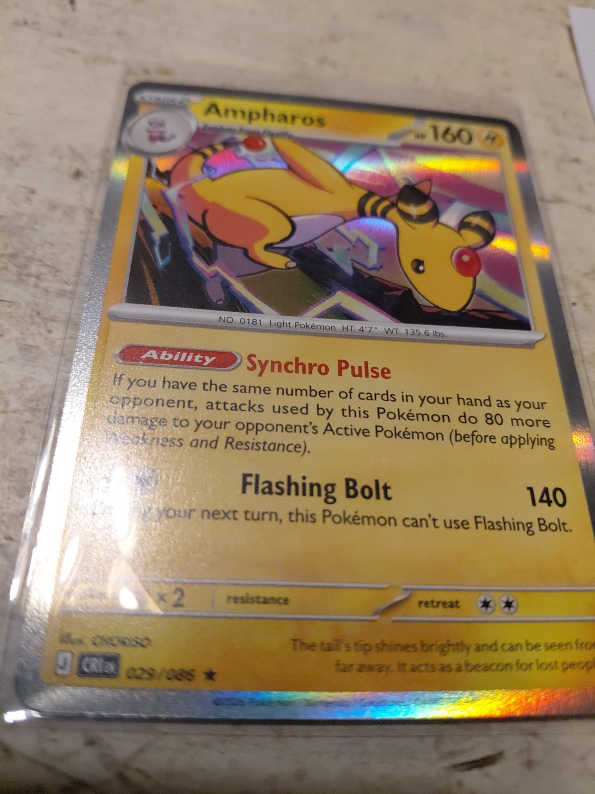 POKÉMON CHAOS RISING  2026  AMPHAROS HP 160  O29/086  HOLOGRAM STAGE 2
