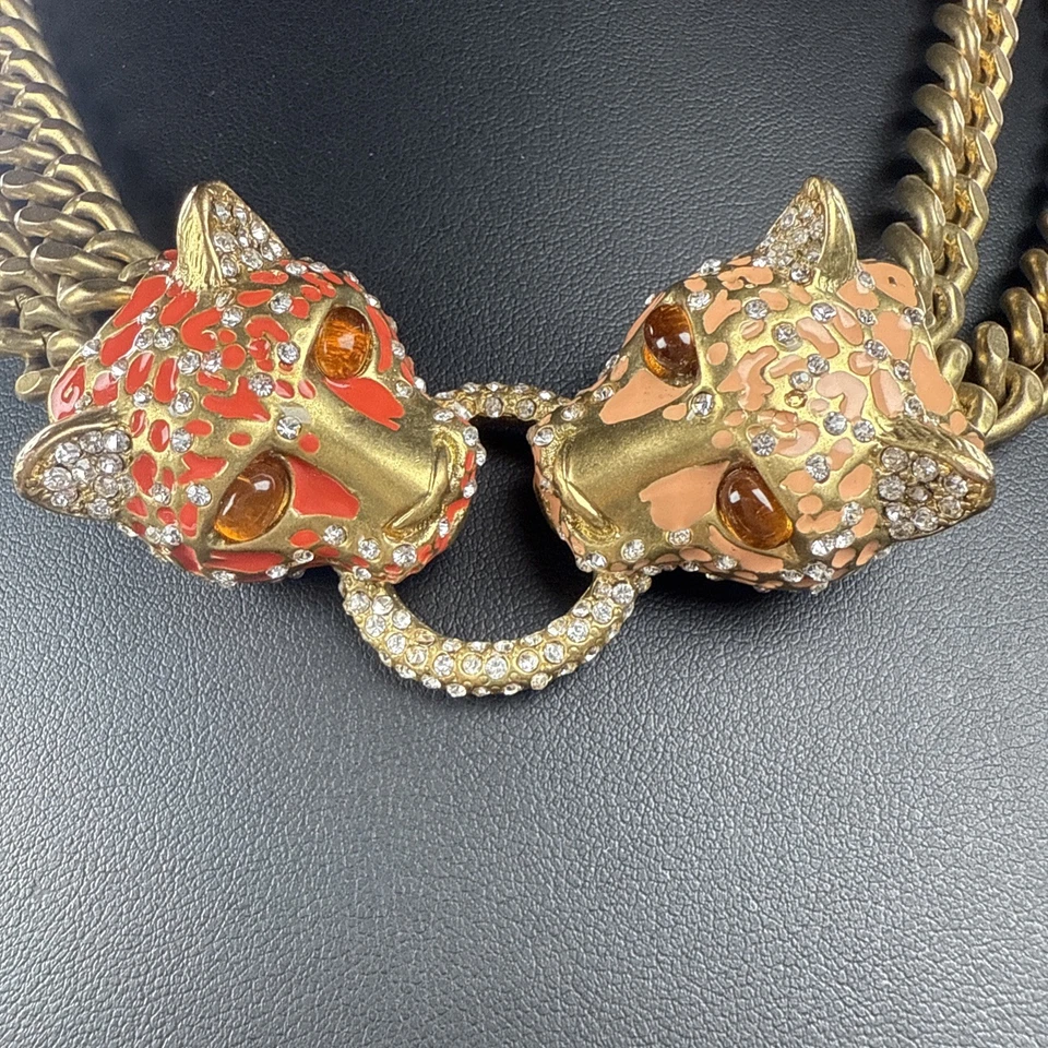 Collar Ciner For J Crew 2012 naranja/melocotón cabeza de leopardo 161,72 gramos tono dorado Foto 4 de 4